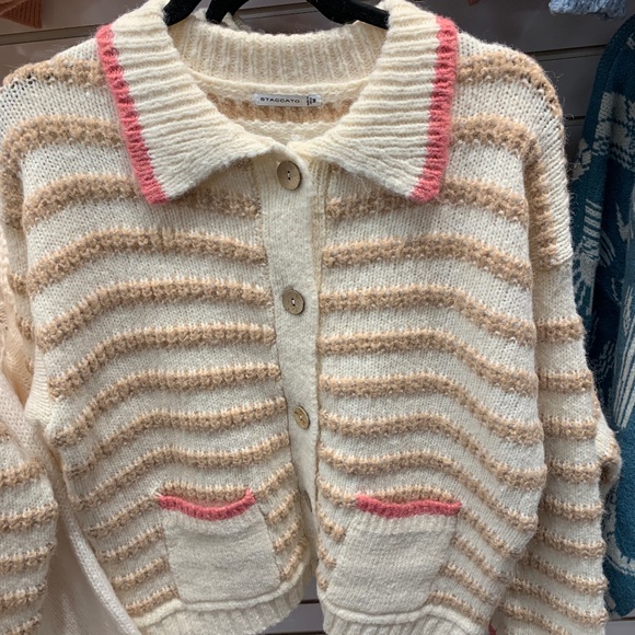 Staccato Sweaters - NWT Staccato striped cardigan with pink trim